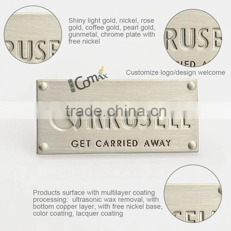 Wholesale fashion engraved custom metal bag label for handbag