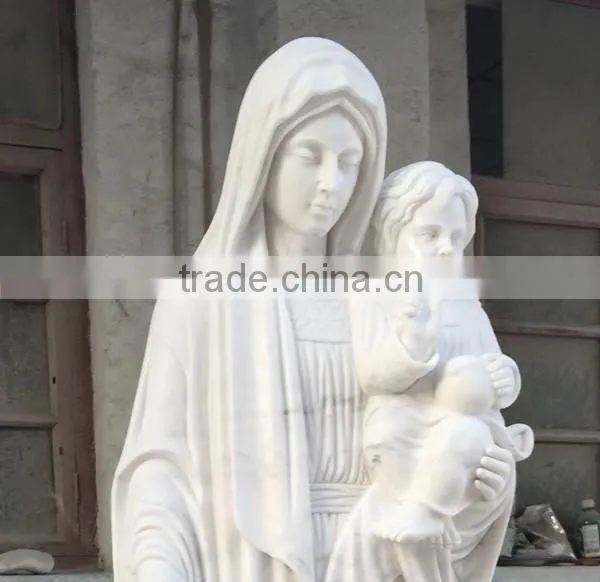 White Marble Virgin Mary and Baby Jesus Statue Carving
