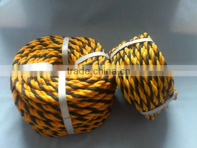 3-strand twisted yellow and black color virgin pe mark tiger rope,pe marking rope
