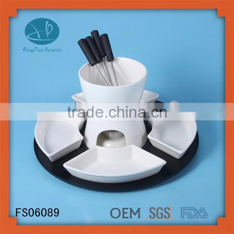 White Ceramic Chocolate Fondue With Logo and Cheese Tools Type cheese grater,ceramic fondue