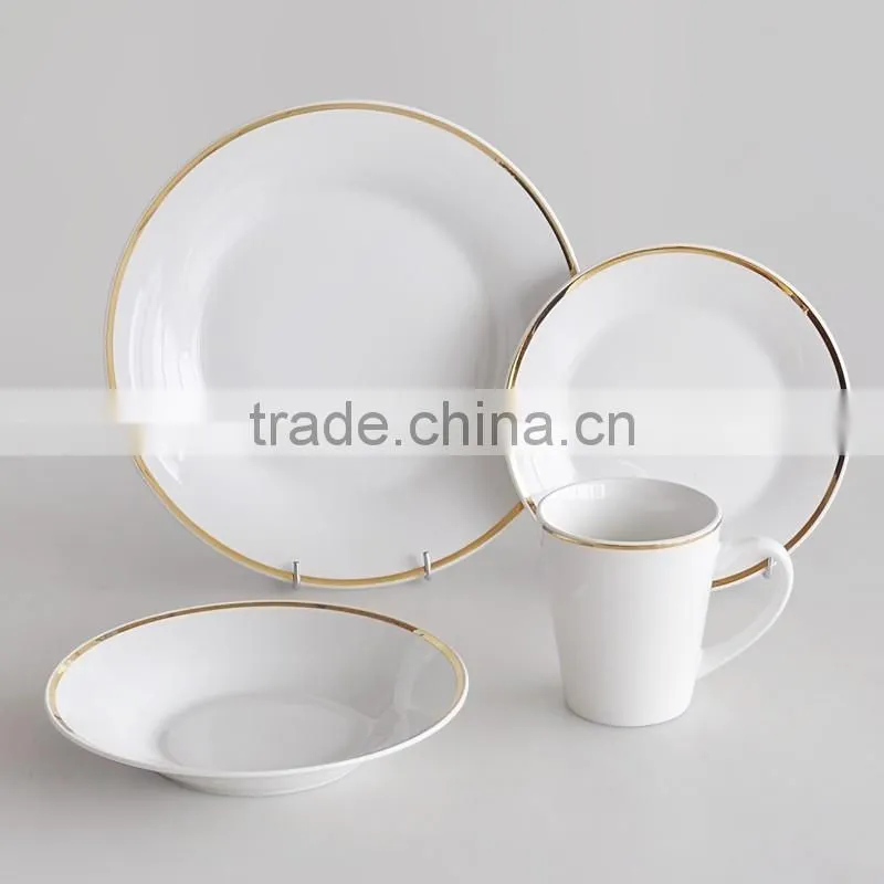 16pcs porcelain dinner set with gold line,porcelain dinnerware set with gold lines,ceramic gold line dinner set