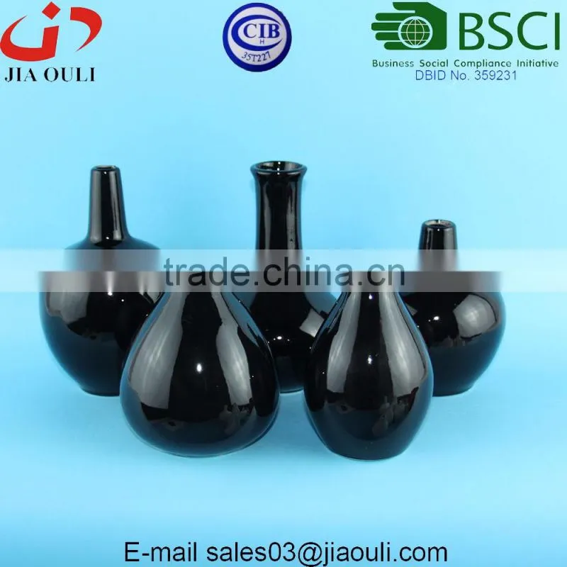 Popular style tall pillar with wood print bottom Ceramic white vase for decoration
