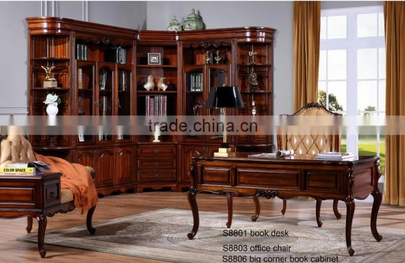 C6616 Luxury French Rococo Style White Stuy Room Bookcase/ Palace Fancy Wood Carved Display Cabinet/ Antique Book Cabinet