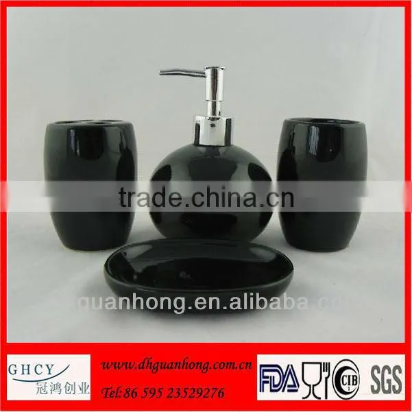 Hot sale mini round brown dehua 4pcs ceramic novelty bathroom accessories