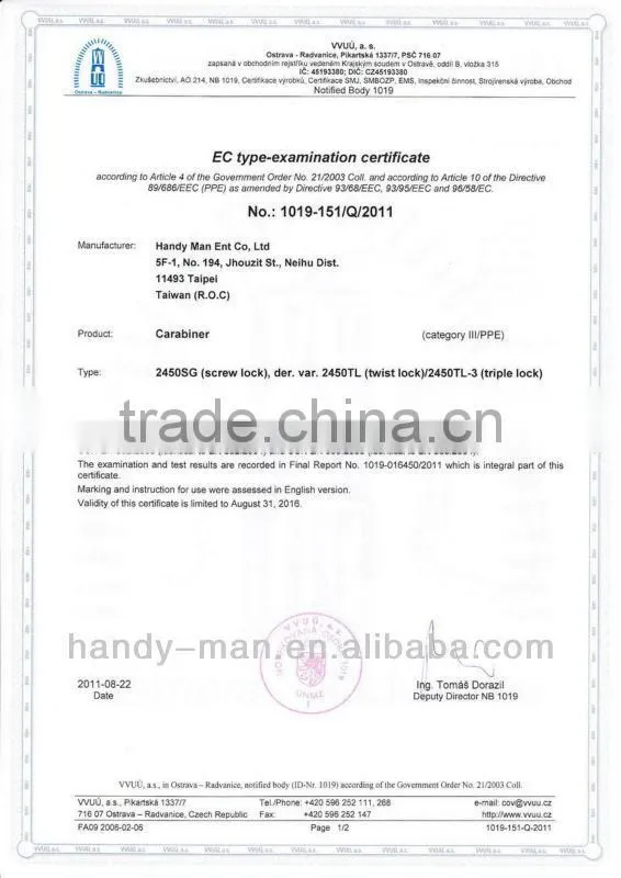 2450SG CE EN362 Steel Scaffolding Screw Gate Safety Carabiner
