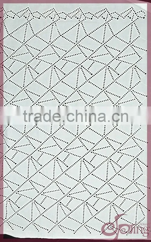 Geometric cotton embroidery fabric, hollow out embroidered metallic cotton lace fabric