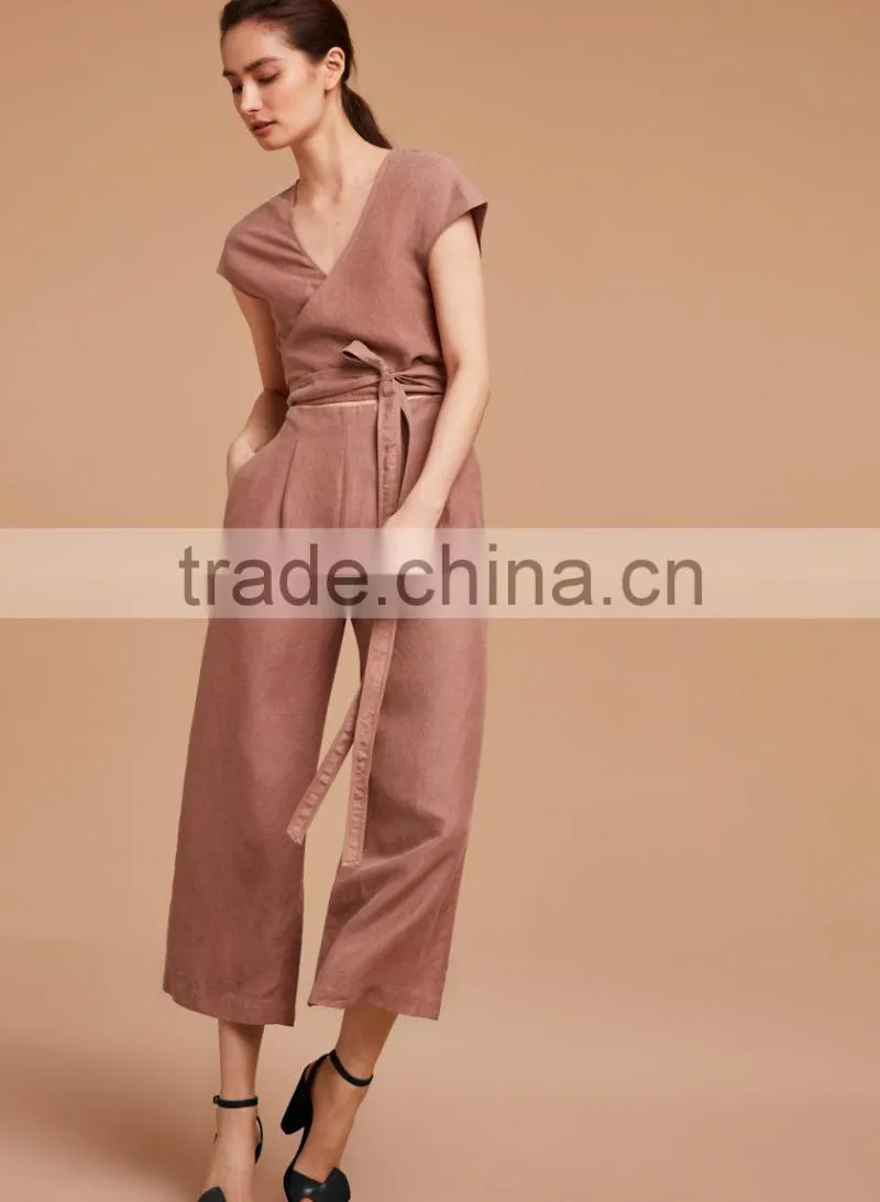 Women jumpsuit manufactuer hot sale women sexy design self-tie straps jumpsuits