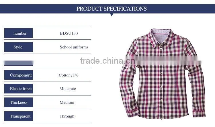 British style 2017 spring student girls shirt long sleeved cotton plaid shirt for girl