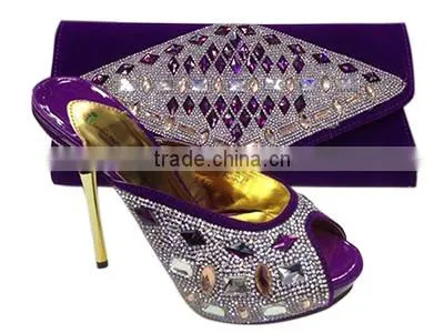 Italian silver crystal high heel shoe/ladies long heel shoes/italian ladies shoes and matching bags MG005