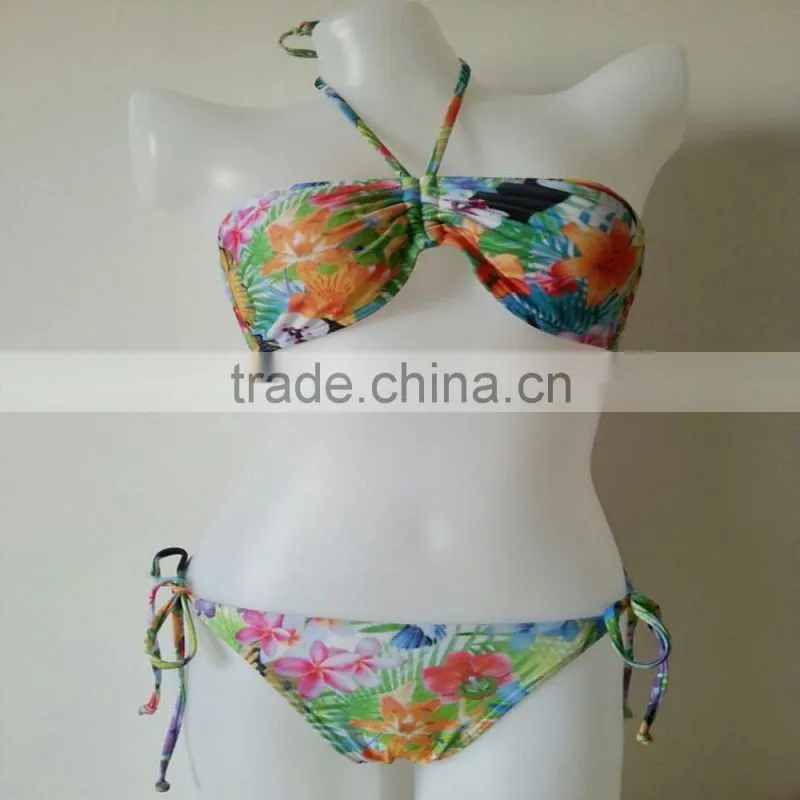 Young lady sunshine floral bikini swimsuit