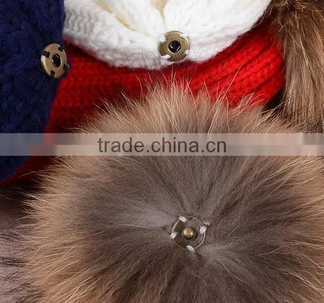 Winter Kids Fur Pom pom Hats Baby Knitted Beanie 100% Real Raccoon Fur Cap For Boy Girl