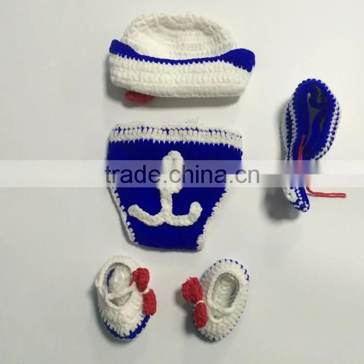 4pcs set photo props hat+shoes+diaper+tie fashion blue crochet cowboy custome photography