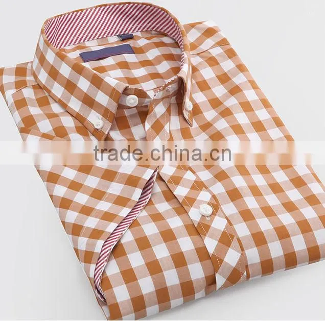 Plaid young style deep blue short sleeve summer collar button men casual shirt