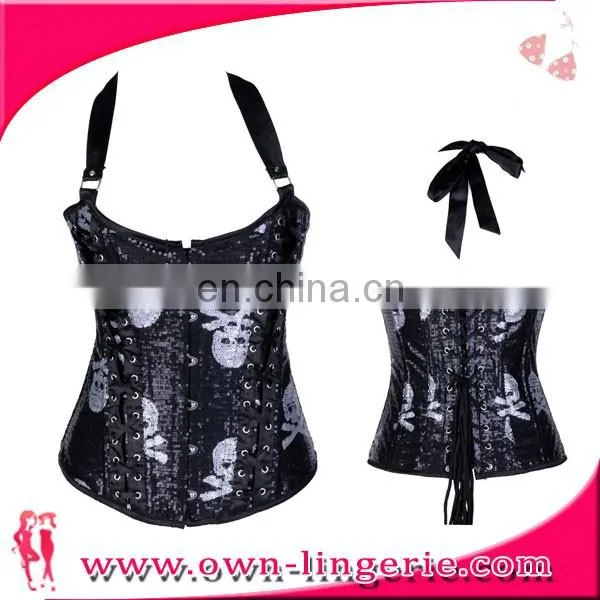 wholesale Neck Halter skull printed corset steel boned waist training corset