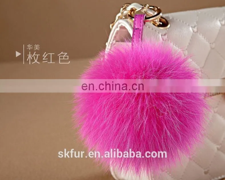 Factory wholesale high quality fox fur pom pom keychain/fox fur pompon keychain