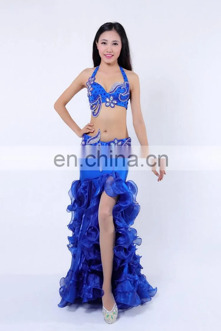 Multy color shiny fabric professional beading belly dance costumes appearl
