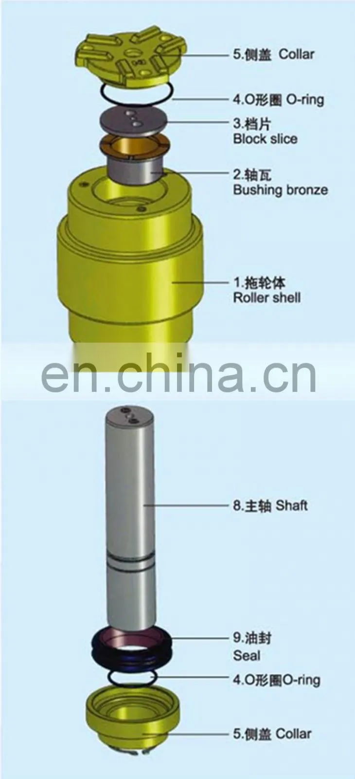 Doosan Excavator Upper Roller DX225 K1037728 Excavator Undercarriage Parts Crawler Excavator HRC52-58 ISO9001 17.5kg 8-12mm
