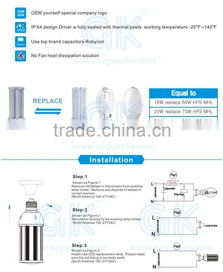 2015 New product listed E27 E40 360 degree led retrofit kit bulb