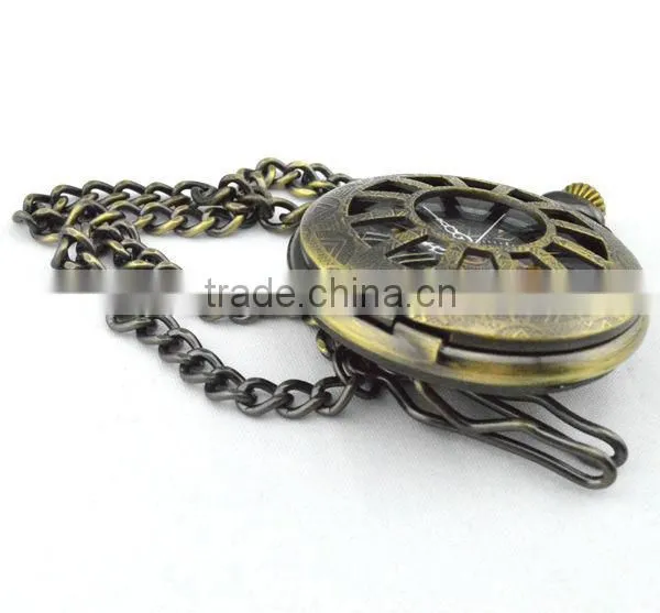 Cute carving watch face retro style bronze watch case mechanical automaton pocket watch