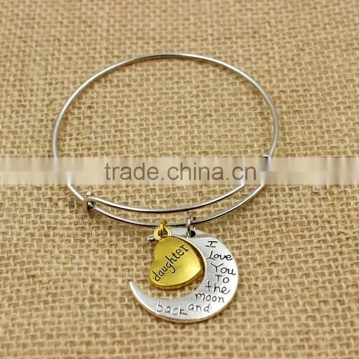 2016 New design stainless steel expandable bangle ani bangle bracelet i love you to the moon and back