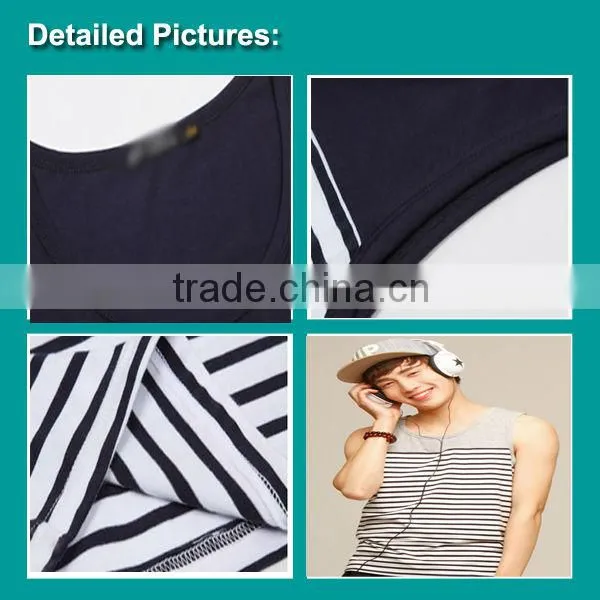2014 wholesale easy style clothes /custom striped tank top for men clothes from garment factory