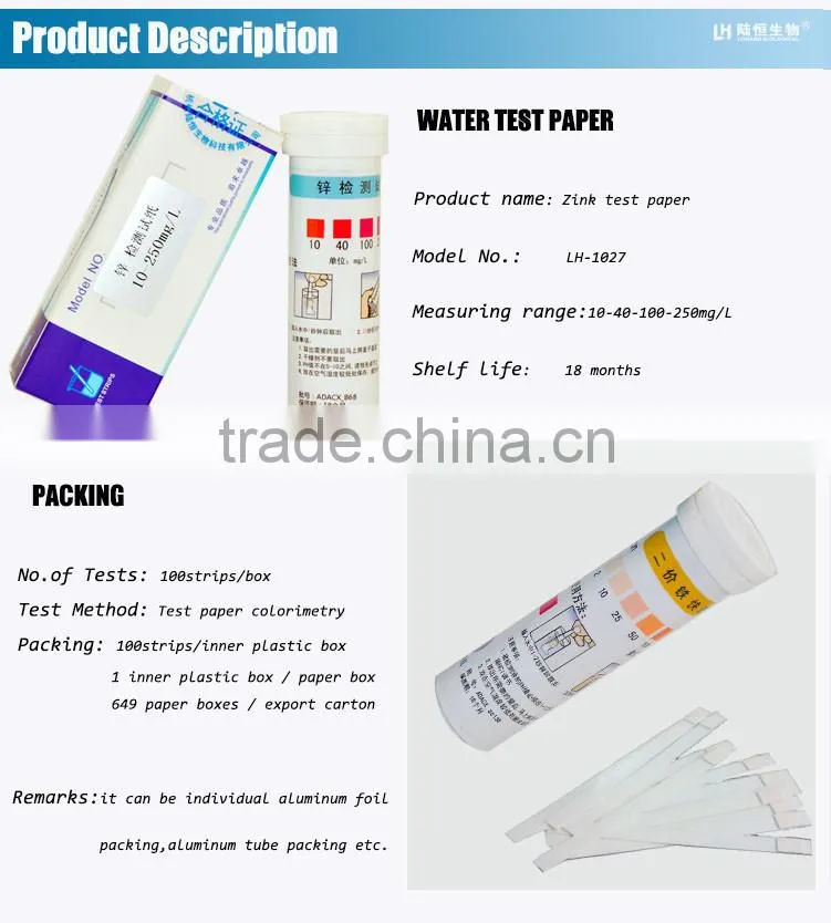 zink test strips