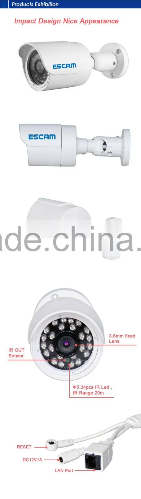 ESCAM 2.0 Megapixel HD Network Mini IR-Bullet Camera