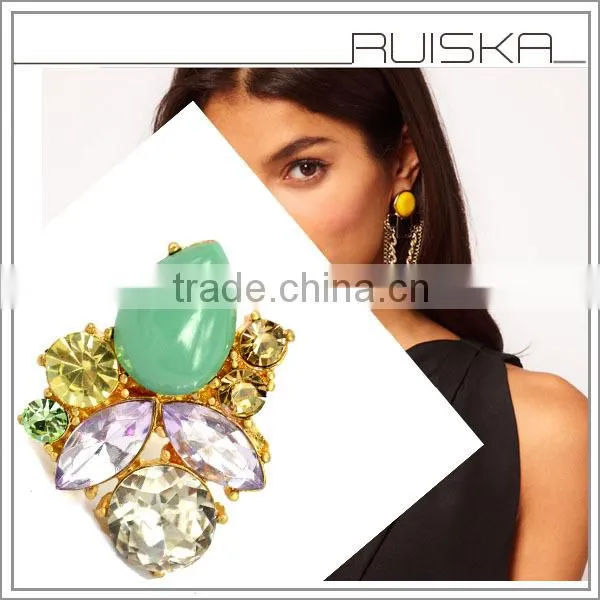 Shourouk Style Golden Color Transparent Crystal Ring