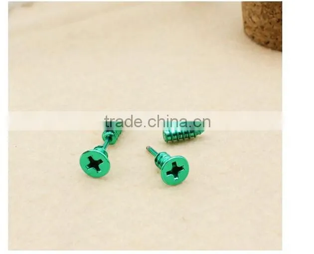 Gold Color Single Fashion Unisex Fine Stainless Steel Whole Screw Stud Earrings For Men Women Novelty Item