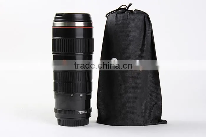 Small Black 2 Generation Stainless Steel Camera Lens Mug Cup for Canon 70-200MM