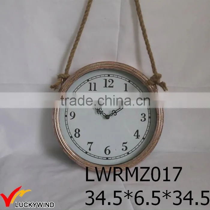 Rope Hanging Round Metal Vintage Antique Wall Clock