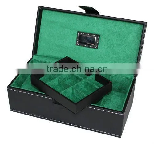 Whoelsale Black Leather gift Cufflinks Box