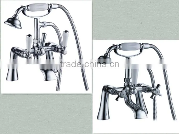 small simple bathroom shower and bath tub cast iron tub
