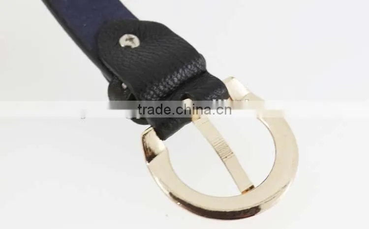 Women's fashion metal studded black leather belt with shiny gold buckles in yiwu