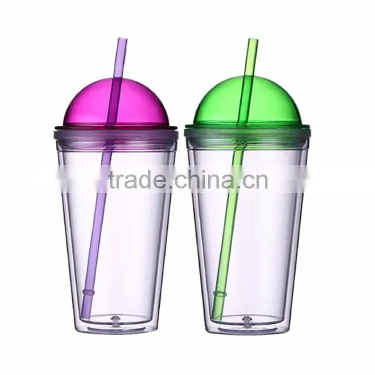 Hot Joyshaker Paper Insert Double Wall Water Cup, Insulated Plastic Cup With Straw