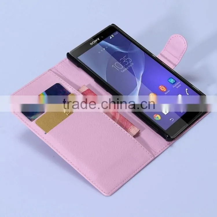 Hot Selling Funky Mobile Phone Leather Flip Wallet Case For Sony Xperia Z3 Ultra