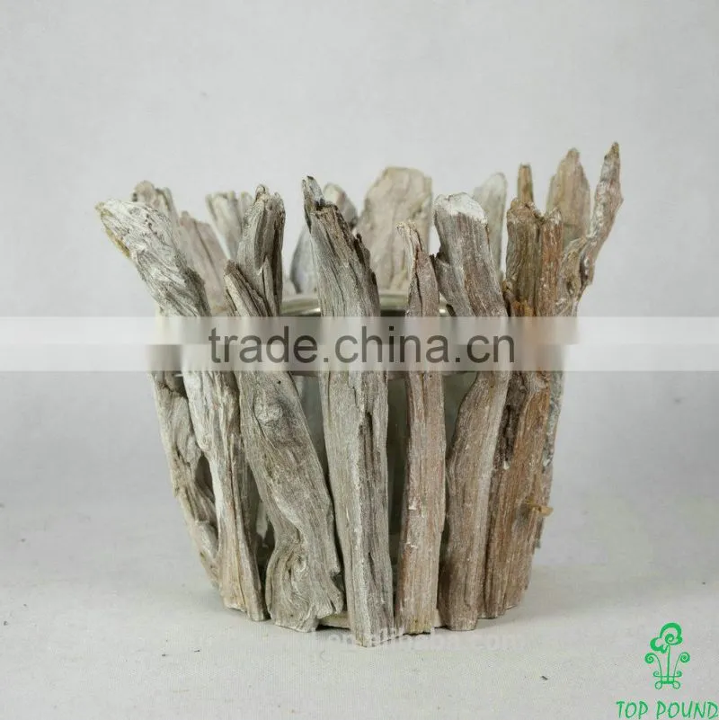 Wooden candle holder with glass