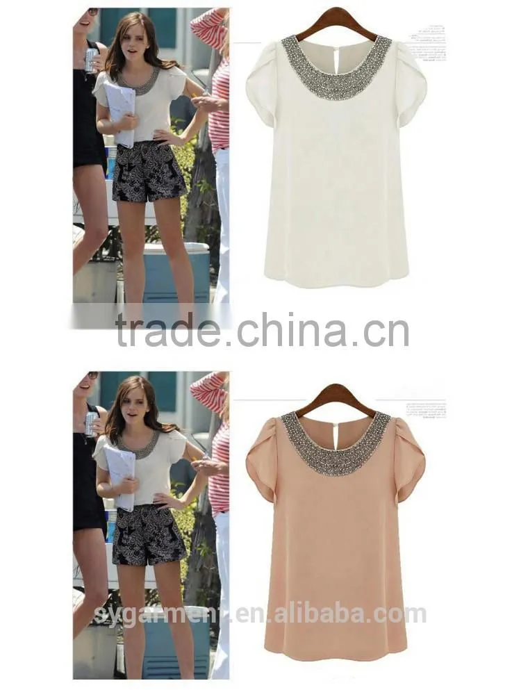 2015 Summer Women Loose Chiffon blouse Ladies Plus Size Shirt