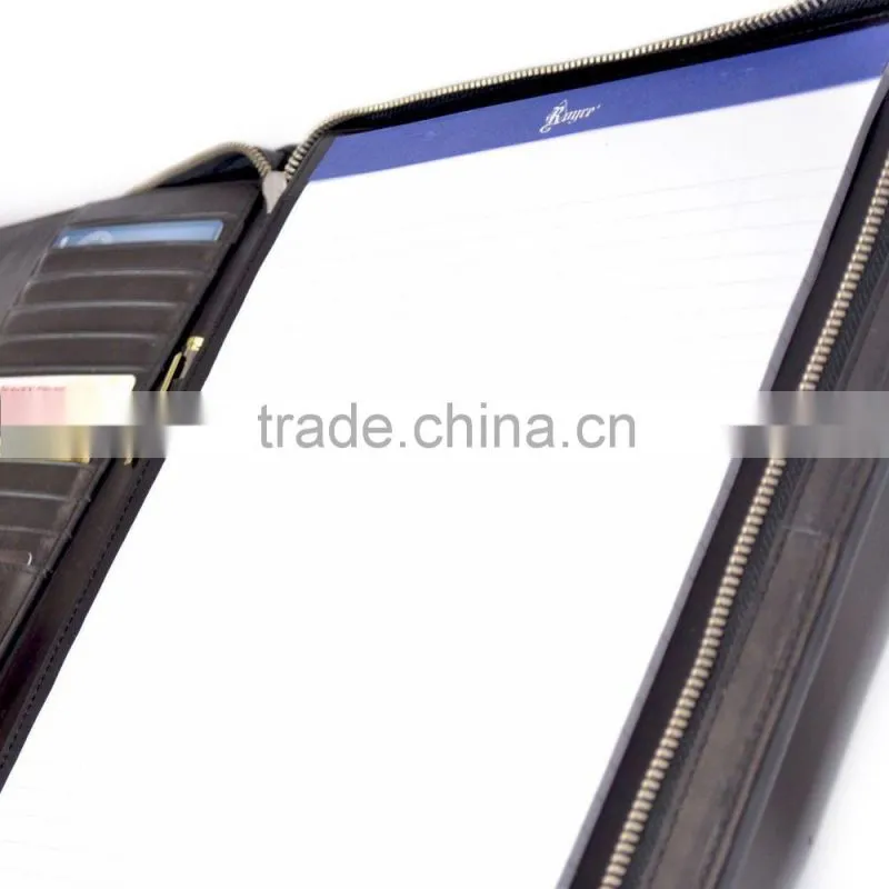 leather zippered writing portfolio, leather tablet portfolio with smartphone pocket