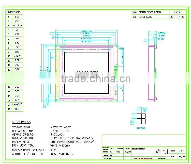 160x128 module display, transflective STN