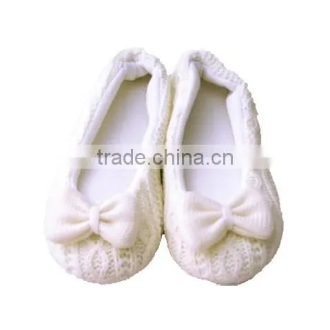 Knitted Fabric Upper White Ballet Dance Shoe With Bowknot