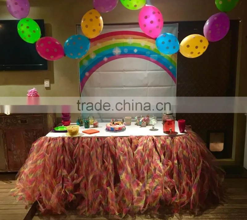 wholesale cheap DIY party celebration Polyester rianbow tulle table skirt tutu