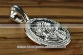 Silver 925 Oval Pendant Icon of St. Mary. Russian Style. Burnished Silver