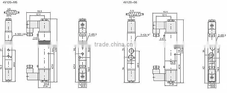 Pneumatic solenoid valves air valves single solenoid and double positions