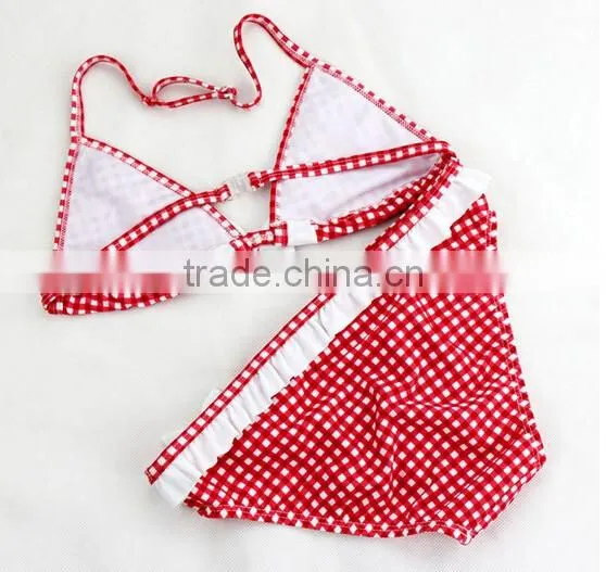 Girl Children Kid Bowknot Bikini Bowknot Check Strip Swimsuit Swimwear Beachwear