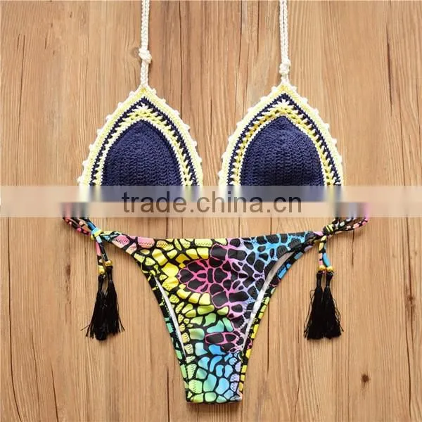 Navy blue Crochet Brazilian Bikini, Sexy exotic bikini women crochet swimsuit