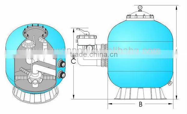 Side mounted winding glass fibre sand filter