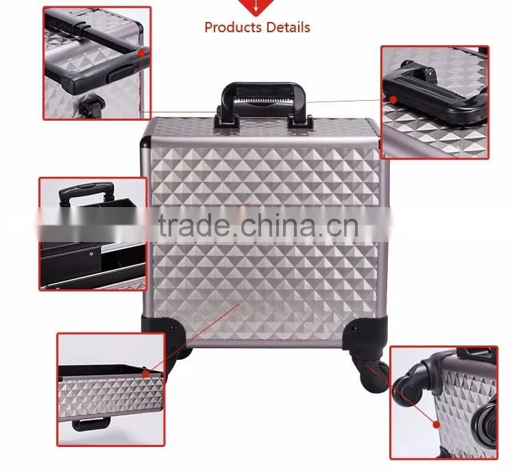 Professional Makeup Trolley Luggage Lighted Cases With Compartments