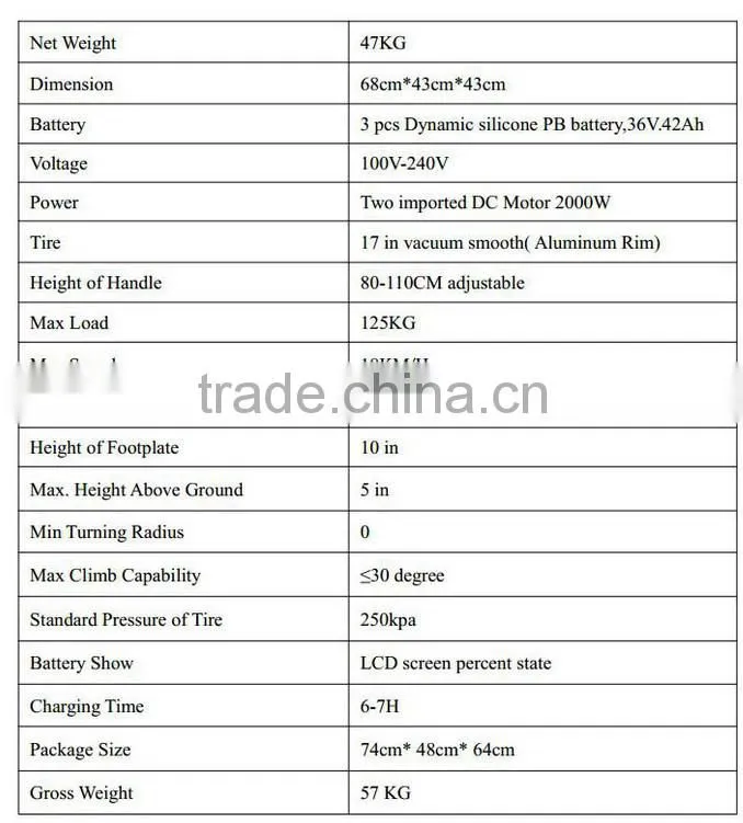2015 NEW 2000W Self Balance Electric Scooter OB-C3 with 2 Wheels 17in/43cm Tire Lead acid 36V.42Ah Battery