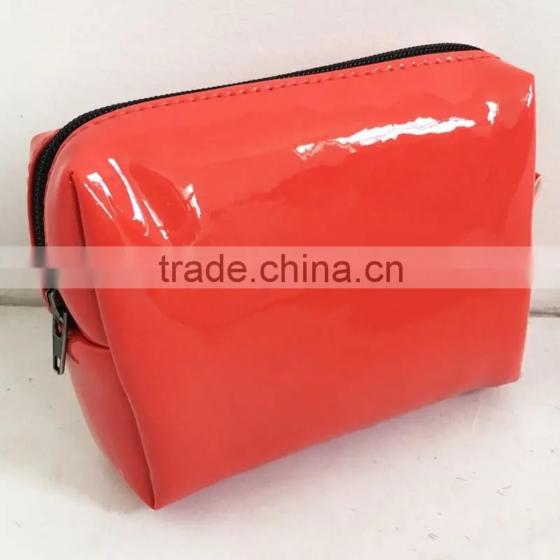 Red Shiny PU Zipper Coin Pouch Cosmetic Small Size Storage Bag For Make Up Utensils